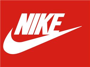 The Nike logo on a red background