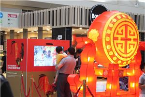 Shoppers at the Lunar New Year lantern and interactive screen at Box Hill Central