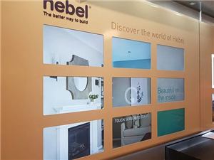 A Hebel touch screen wall showing Discover the world of Hebel